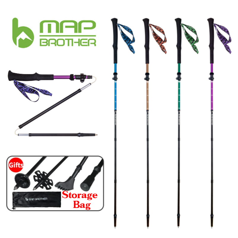 Trekking Pole Carbon - マップブラザー-軽量折りたたみ式トレッキングポール、折りたたみ式クイックロック、ハイキングトレイルランニングウォーキングスティック、アルミニウム合金、m3030