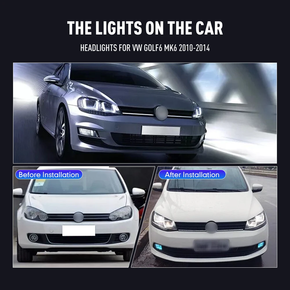 Running Headlamp - 2個入り 車用スタイリングヘッドランプ VW ゴルフ6 MK6 2010-2014