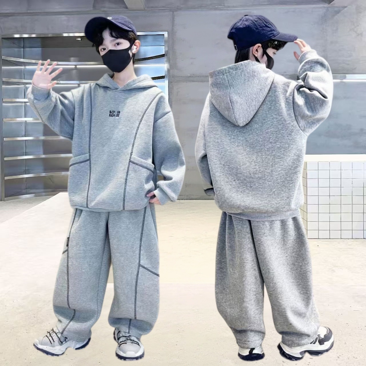 Running Gear Kids - 子供用 春物 セットアップ 新しい男の子向け、おしゃれでかっこいいスポーツスウェットシャツとスウェットパンツの2点セット、トレンド感あふれる子供服、4歳から14歳向け。