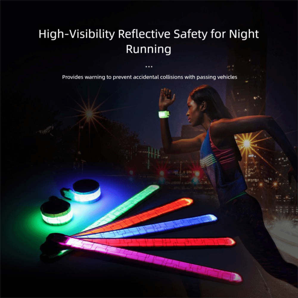 バッテリー式の夜間ランニング用アームバンド。5色展開。USB - Running Visibility Gear のレビューと価格