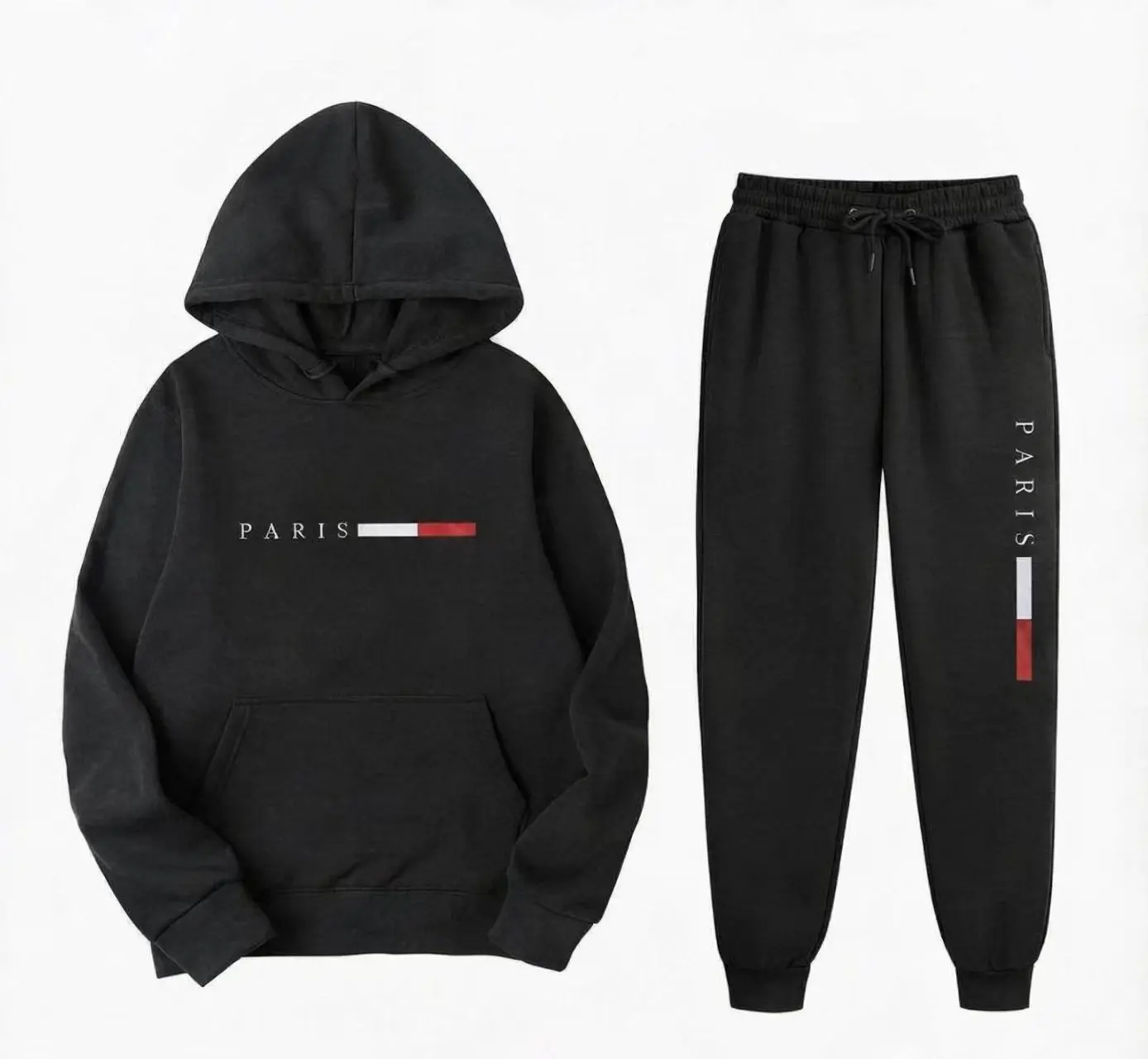 パリの文字プリントが施されたメンズ用パーカーセット。カジュア - Joggers Pants のレビューと価格