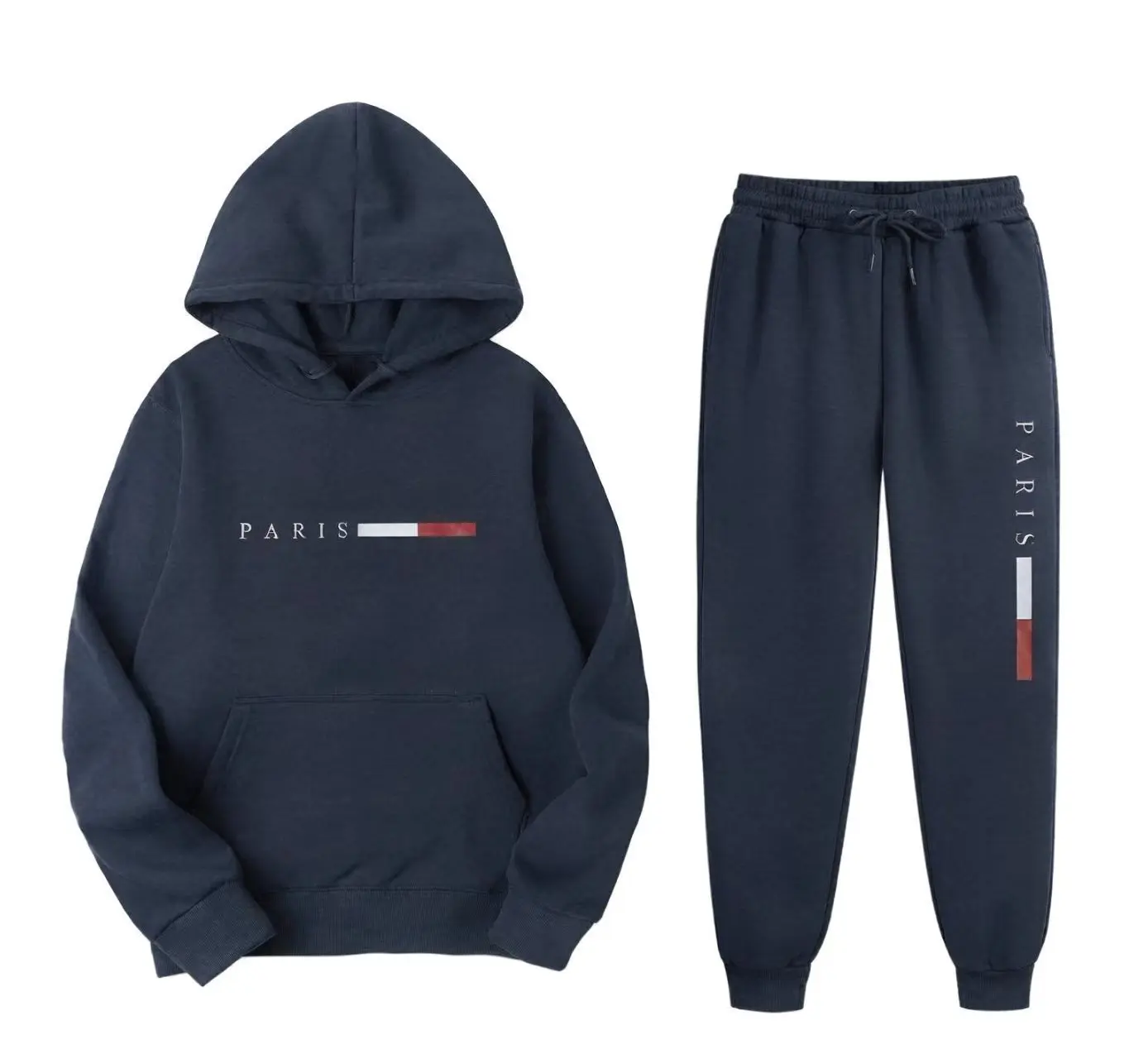 パリの文字プリントが施されたメンズ用パーカーセット。カジュア - Joggers Pants のレビューと価格