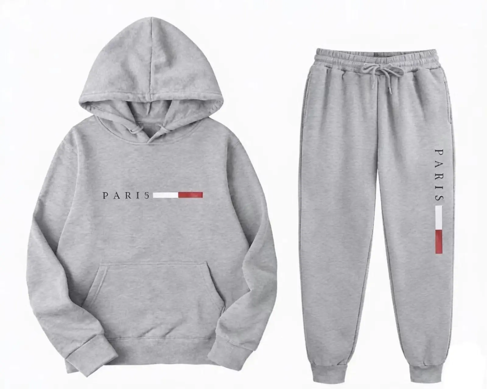パリの文字プリントが施されたメンズ用パーカーセット。カジュア - Joggers Pants のレビューと価格
