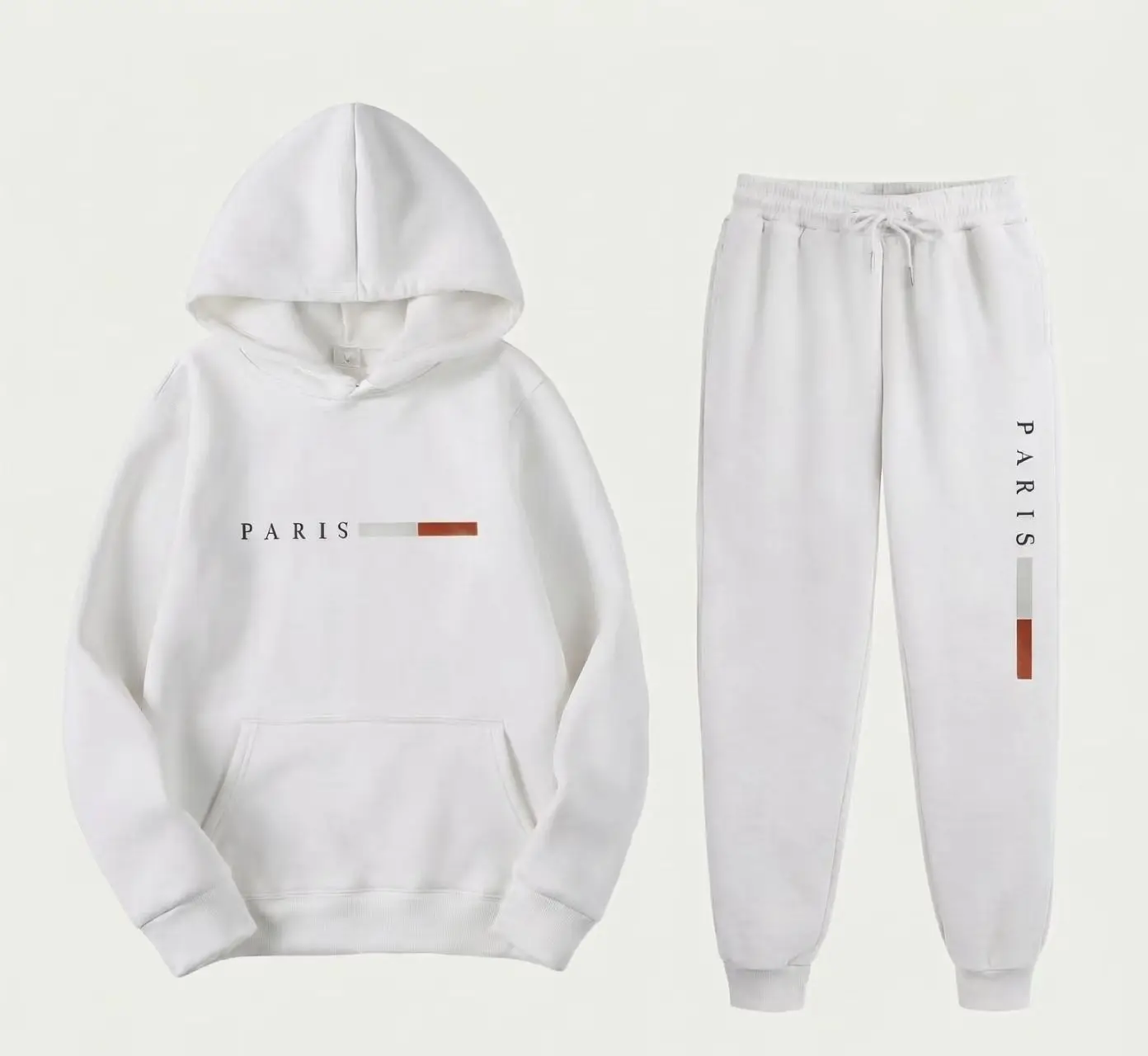 パリの文字プリントが施されたメンズ用パーカーセット。カジュア - Joggers Pants のレビューと価格