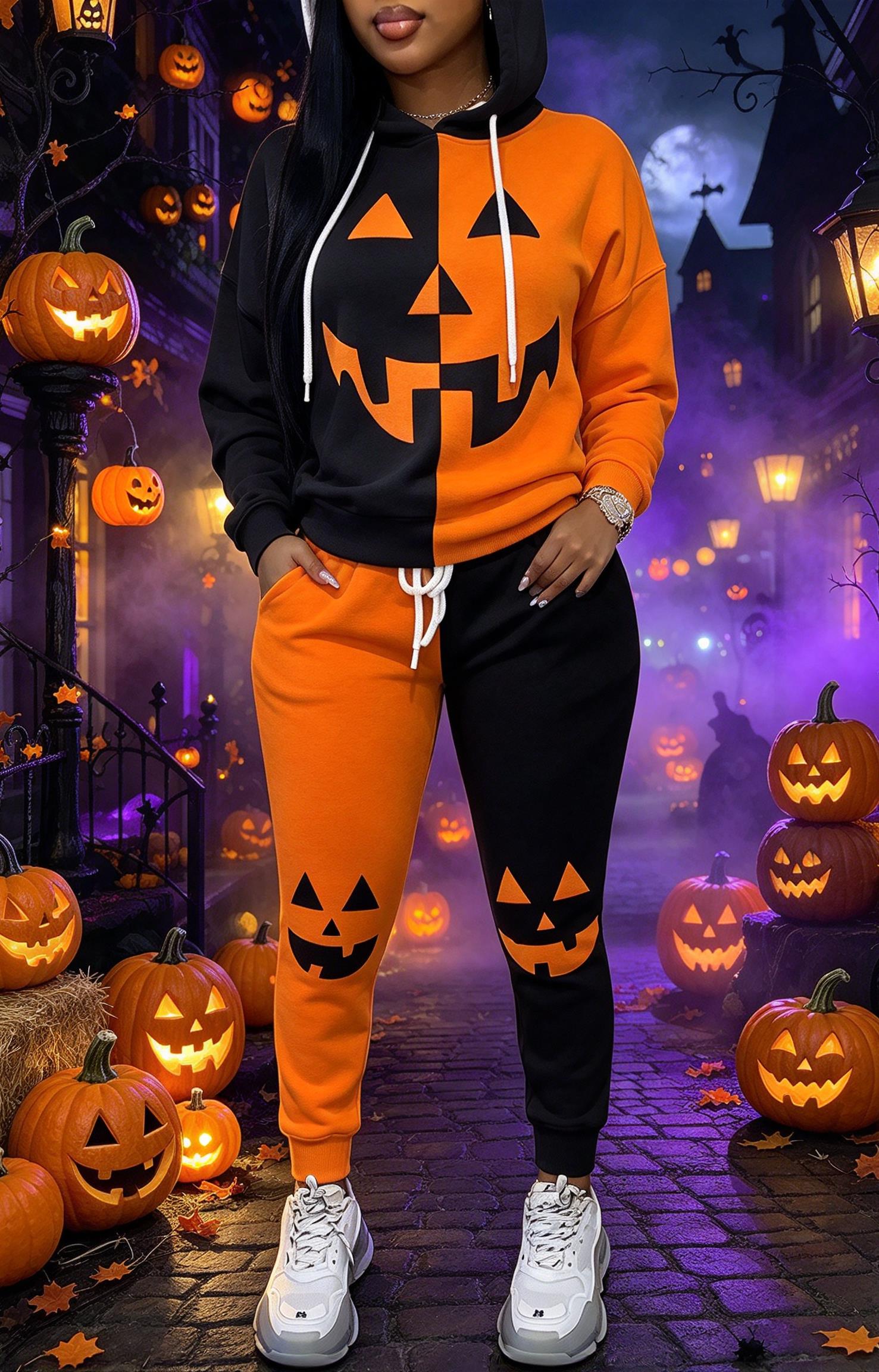 レディース ハロウィン カラーブロック フード付き トラック - Joggers Pants のレビューと価格