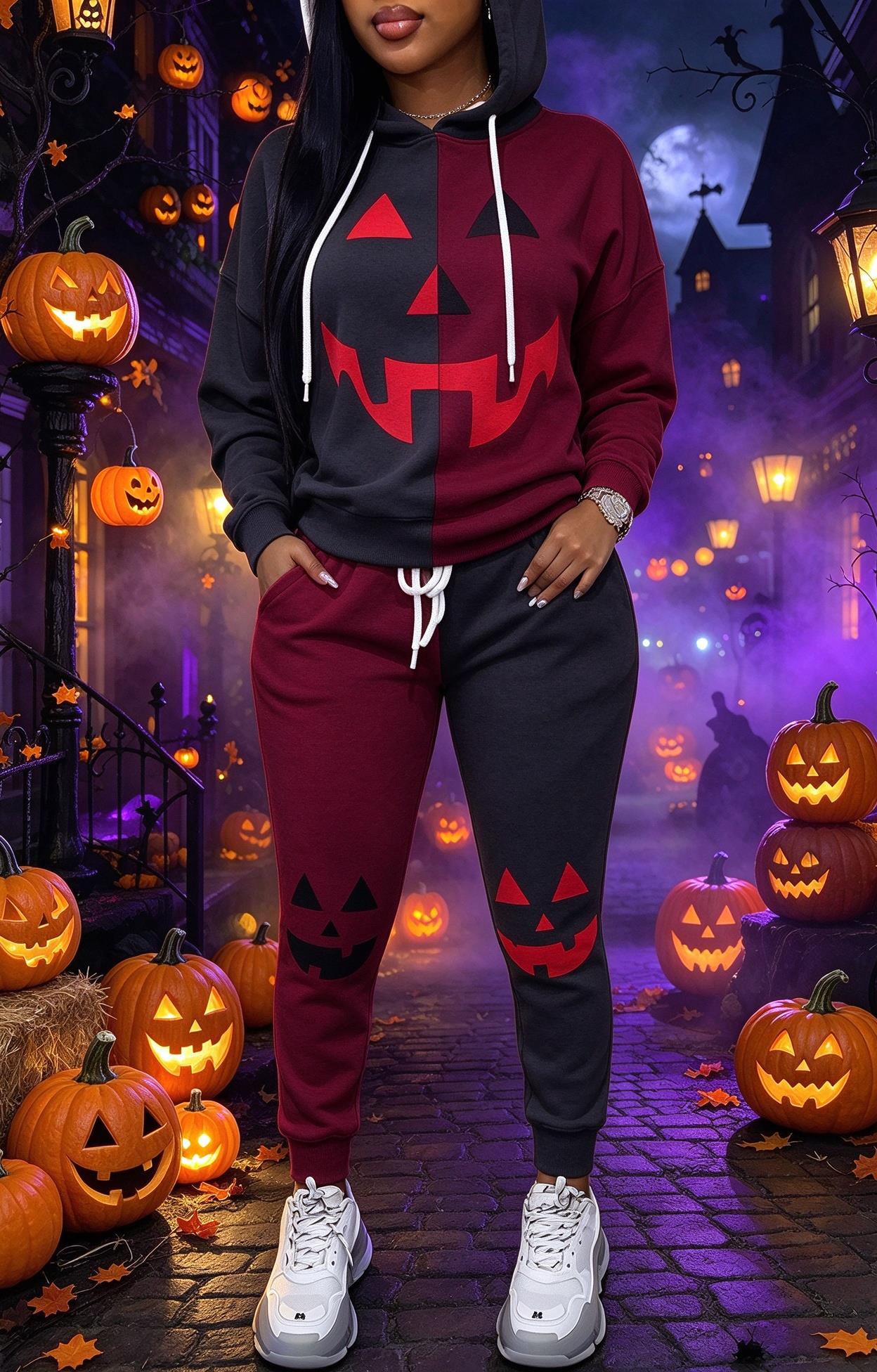 レディース ハロウィン カラーブロック フード付き トラック - Joggers Pants のレビューと価格