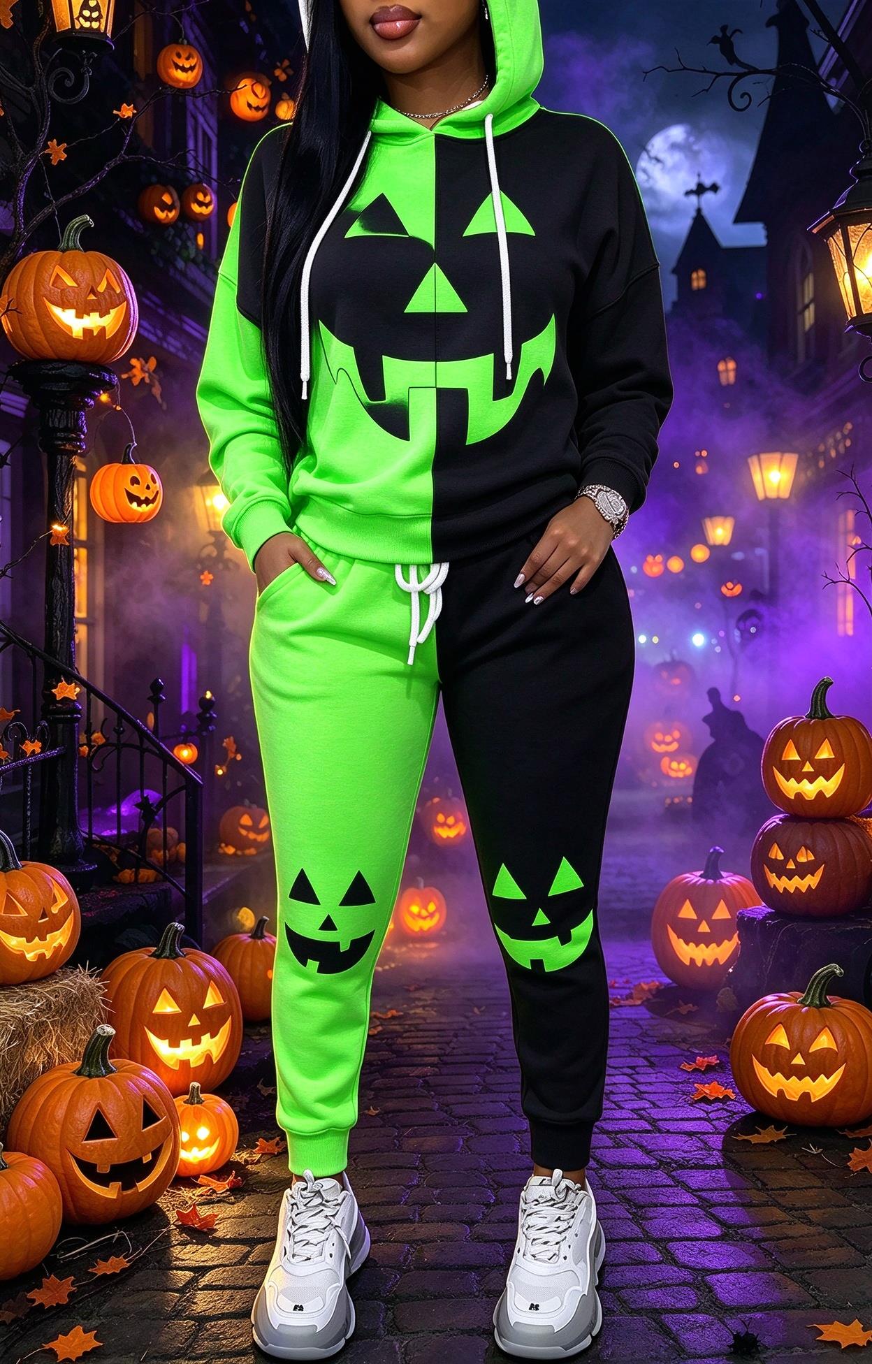レディース ハロウィン カラーブロック フード付き トラック - Joggers Pants のレビューと価格