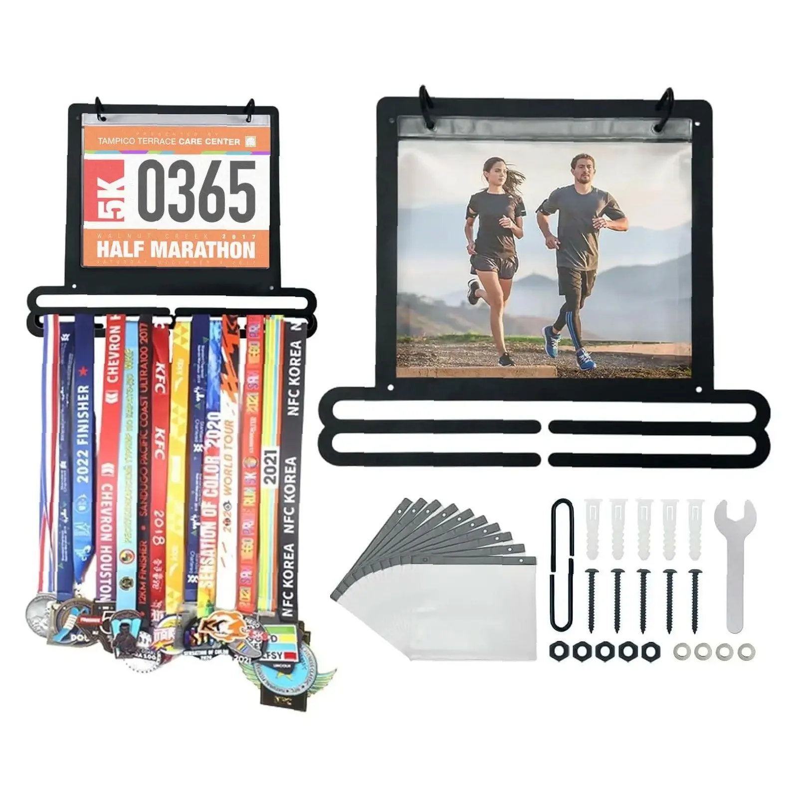 レースメダルとランニング用バットンを飾るためのメダルハンガー - Race Bib のレビューと価格