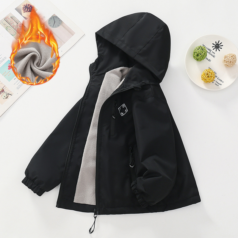 秋冬用男の子ジャケット 厚手フリース 防風 暖かいフード付き - Running Gear Kids のレビューと価格